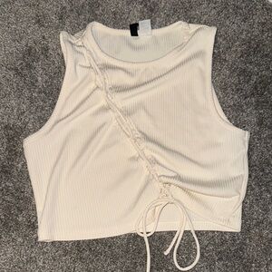Divided Off-White Lace-Up Crop Top